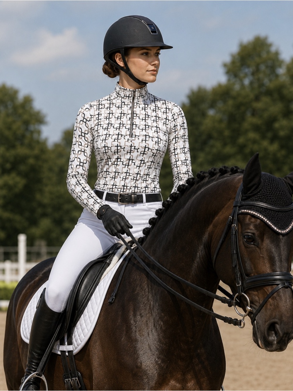 Royal Highness Equestrian Quarter Zip Performance Top Chain Print Country Club S